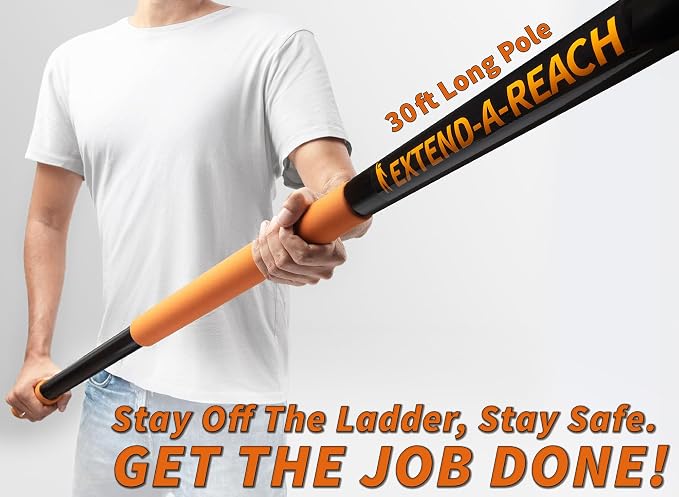 36 Foot High Reach Duster Kit with 5-30 ft Extension Pole // High Ceiling Dusting and Window Cleaning Kit with Telescopic Pole // Window Washer & Squeegee, Cobweb Duster, Fan Blade and Feather Dusters