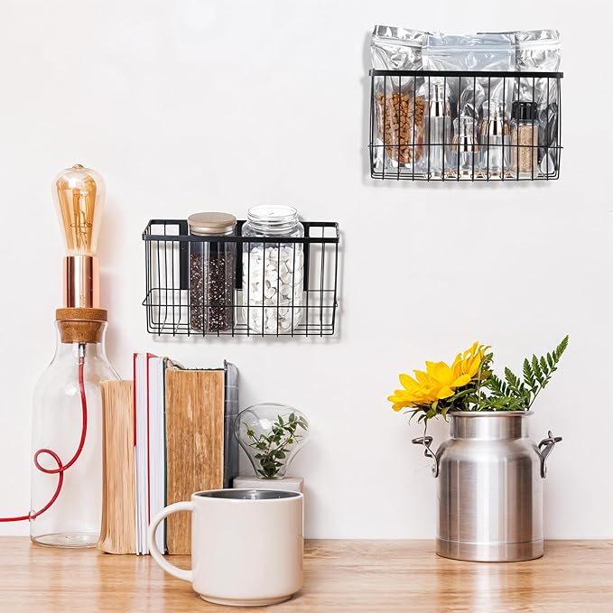 Lemecima 2 Pack Magnetic Basket Organizer Shelf Rack for Refrigerator Peg Board Office File Foil Plastic Food Wrap Spice Pegboard Holder
