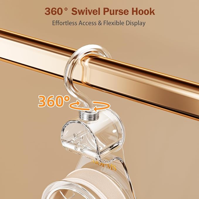 3 Pieces Clear Purse Hanger Closet, Luxury Crystal Bag Hangers Hooks with 360-Degree Rotation, Durable Handbag Backpack Purse Organizer for Closet