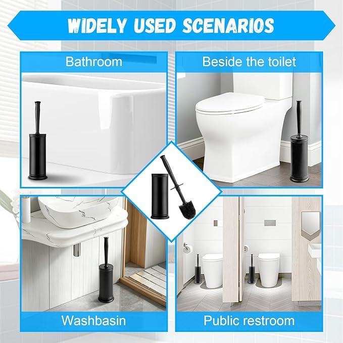 AONEZ Plastic Toilet Brush, Toilet Brush and Holder Set with Long Handle, Covered Holder and Hard Bristles, Toilet Cleaner Brush for Bathroom and Toilet Cleaning