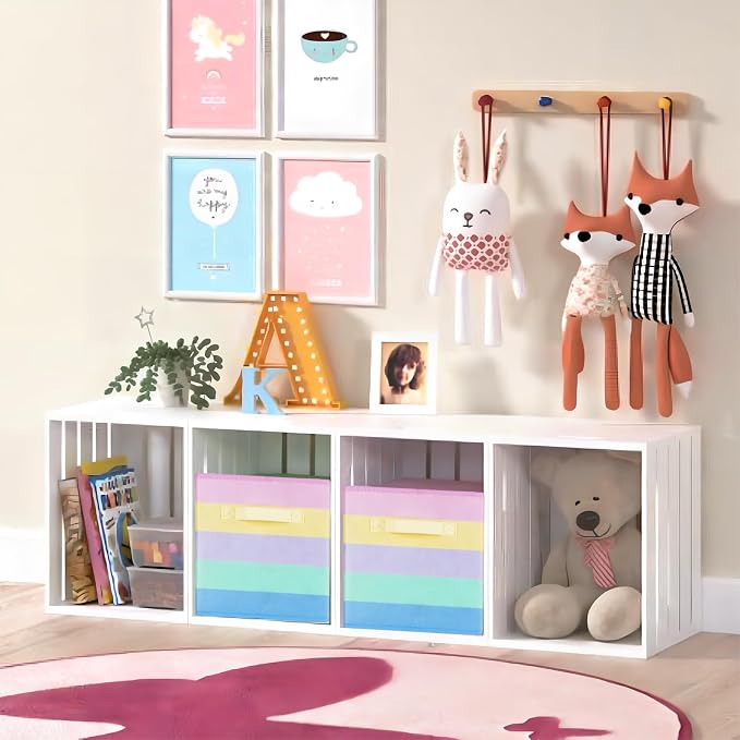 PowerKing Collapsible Storage Cubes, Farbic Storage Bins, Rainbow, 6 Pack | Sturdy, Lightweight, Easy Pull Handle, Closet & Shelf Organizer, Clothes and Toys Storage, 10.5'' x 11'' x 10.5''