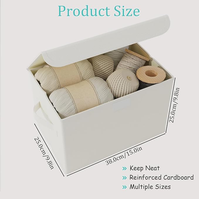 Storage Bins with Lids for Organizing, 4 Pack, Beige, 15x9.8x9.8 In | Closet Boxes with 2 Carrying Handles and Sturdy Heavy PP-board, Home Organizers Cubes for Clothes, Towels, Blanket