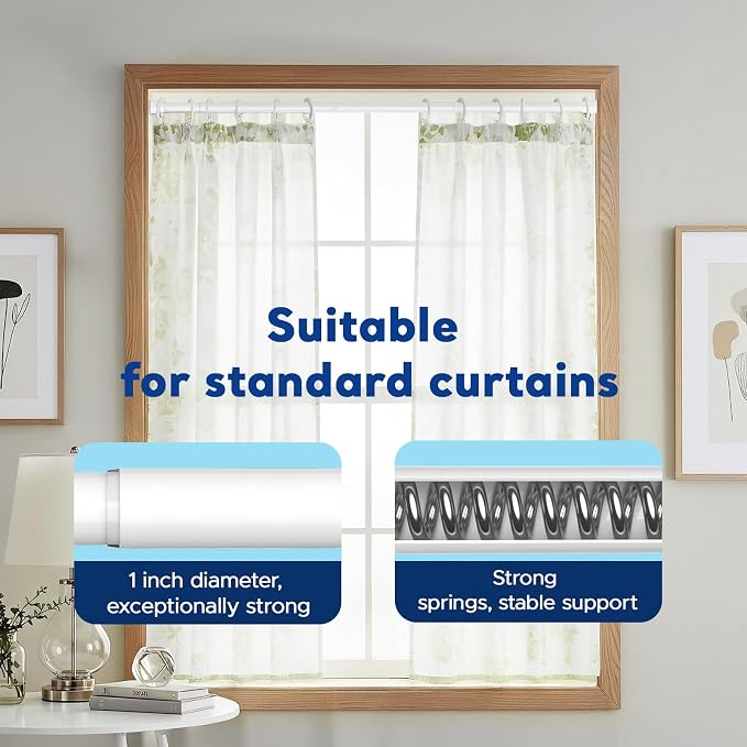 Tension Rods 48 to 84 Inch, 1" Heavy Duty Adjustable Spring Tension Curtain Rod - Non-Slip No Drill Shower Curtain Rod for Bathroom, Window, Closet & Doorway, White