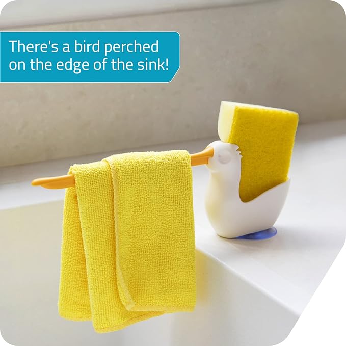 PELEG DESIGN Pelix Plastic Sponge and Cloth Holder for Kitchen Sink Caddy with Suction Cup, 2 in 1 Dish Kitchen Organizer and Decor, Fits All Dish Scrubber, Sponge and Cloth Standard Size