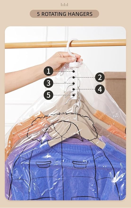 Elebac 6 Long Hanging Vacuum Storage Bags for Clothes, Vacuum Sealer Space Bags for Coat, Jumbo Clothes Protector Compression Bags for Closet Garment