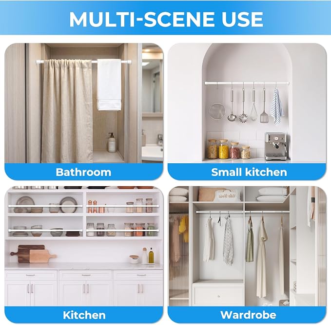 2 Pack Spring Loaded Tension Rod 16-26" Adjustable Curtain Rods No Drill Extendable Spring Rod Tension Curtain Rods For Window Kitchen Shelves Rv Refrigerator And Small Spaces,White
