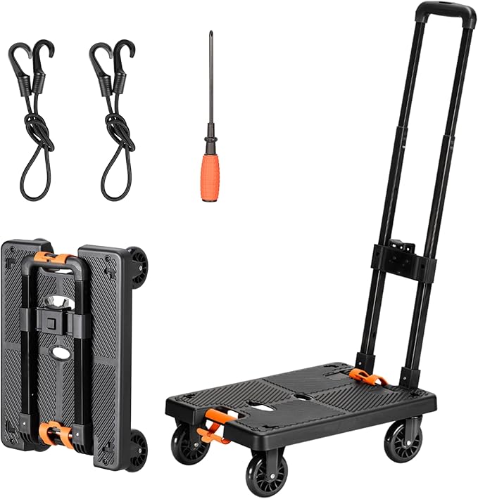 Navaris Folding Sack Truck with Tensioning Straps - Loadable up to 50kg (110 lbs) - Rubber Wheels - Foldable Transport Trolley with Tension Strap - Transport Trolly