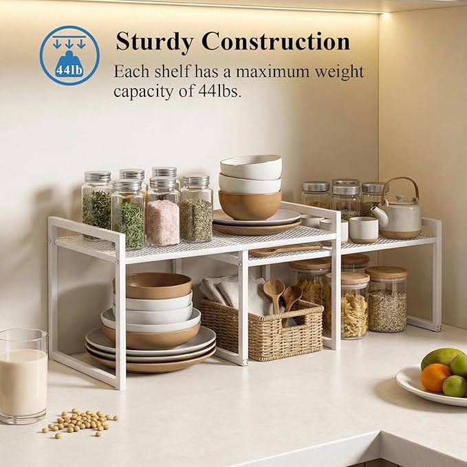 Set of 2 Cabinet Organizers 12.8''W 44 LBS Load Capacity Heavy Duty Kitchen Pantry Shelves Counter Countertop Storage Racks