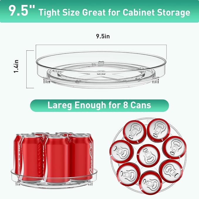 Optish 3 Pack Lazy Susan Organizer, 9.5 Inch Lazy Susan Turntable for Cabinet, Refrigerator Organizer for Pantry Organizers and Storage, Non-Skid Fridge Organizer