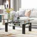 Meihua Rectangle Glass Coffee Table 2-Tier Tea Table Modern Center Coffee Table for Living Room