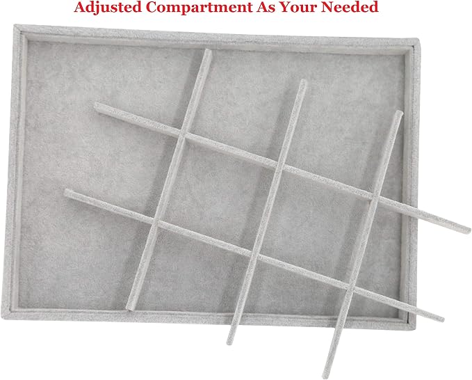 Stratalife 12 Grid Jewelry Organizer Tray, Stackable Drawer Earring Organizer with Adjustable Dividers, Jewelry Display Tray for Necklace Earring Ring Bracelet, 13.8" x 9.4" x 1.2", Grey