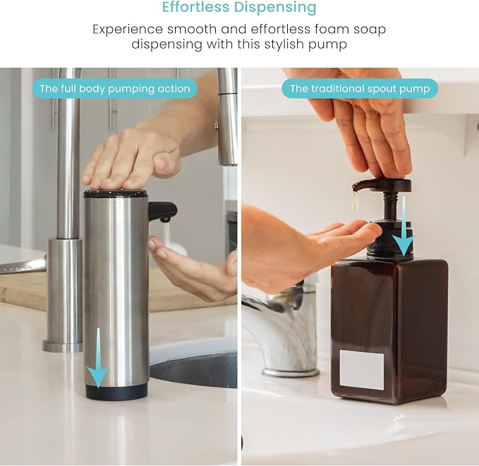 Home Zone Living Foaming Hand Soap Dispenser | Stainless Steel Outer Cover, Refillable Pump for Kitchen and Bathroom Sinks, Silver