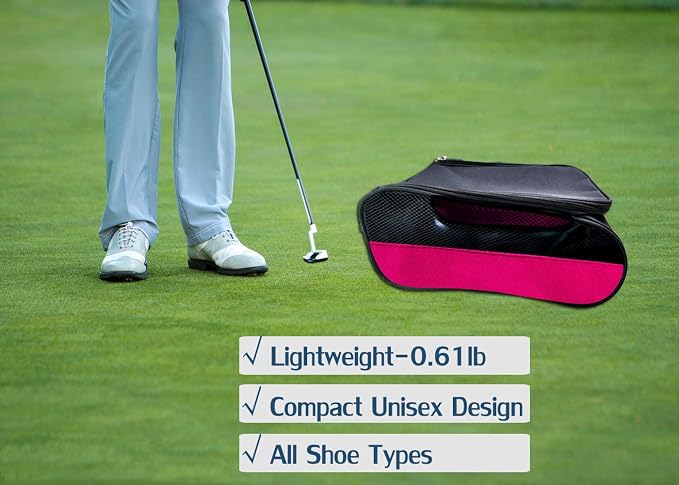 Golf Shoe Bag, Pink Golf Shoes Bags Women Outdoor Zippered Carrier Bags with Ventilation Sport Shoes Bag Travel Shoe Bags (Pink)