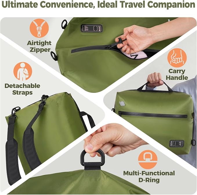 Travel Vacuum Bags with Built-in Pump, Green | Reusable Vacuum Seal Bags for Clothing,Luggage,Packing Compression Storage Bags for Carry-On,Suitcase&Backpack