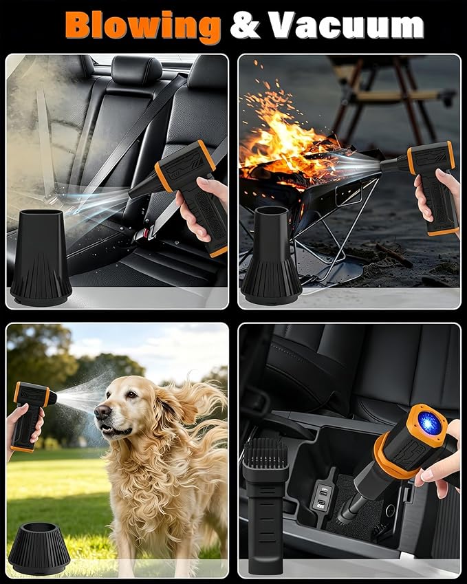 FT08 Compressed Air Duster, 1-10 Stepless Speed Adjustable | Powerful Electric Dust Blower with Display , 130000RPM Brushless Motor, Jet Fan for Keyboard PC Car Outdoor, Black, 2-in-1