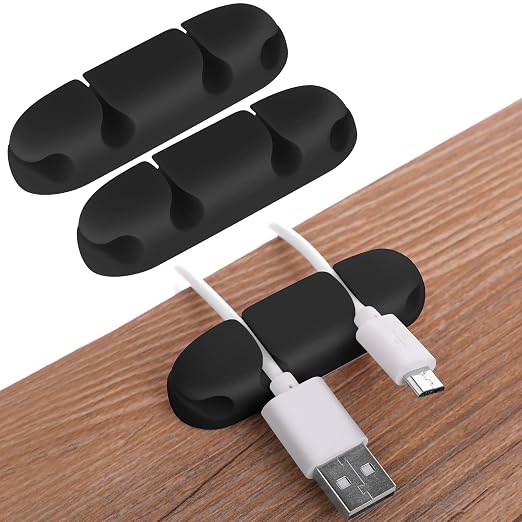 WLLHYF 3PCS Cable Clips, Cord Wire Organizer (Black) | Cable Management Holders, 4 Hole Silicone Cable Harness, USB Charging Accessory for Office and Home Desk
