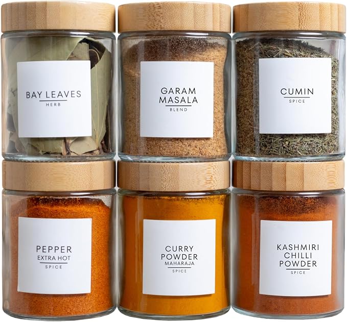 312 South Asian & Indian Spice Labels for Spice Jars including Best by Labels for Storage Organization & Kitchen Pantry- South Asia Spice Collection (White, Square)