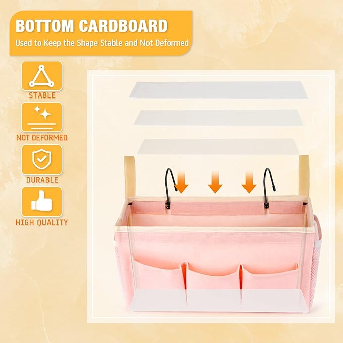 Lilithye Bedside Caddy Bedside Organizer Bedside Storage Caddy with Fixed Straps and Water Bottle Holder for Home College Dorm Bunk Bed Hospital Bed Crib Bed Rails (2pcs Pink)