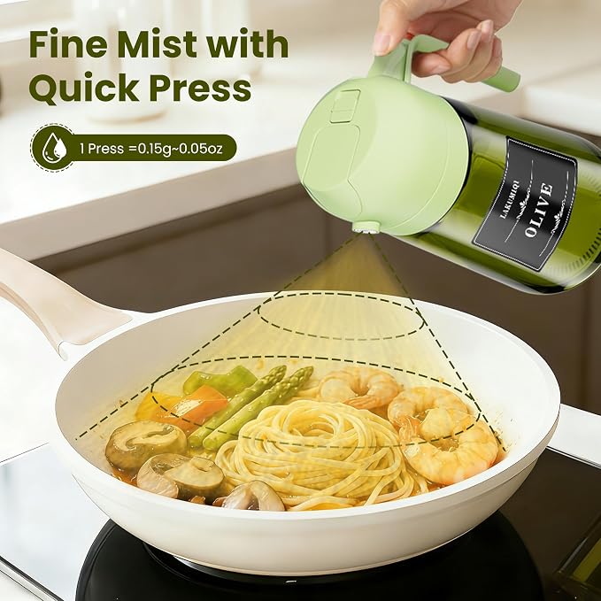 Oliver Oil Sprayer Dispenser for Cooking Bottle 16oz Green Glass Green | 2-in-1 Lightproof Borosilicate Glass Oil Bottle, Wide Mouth for Easy Refill Clean