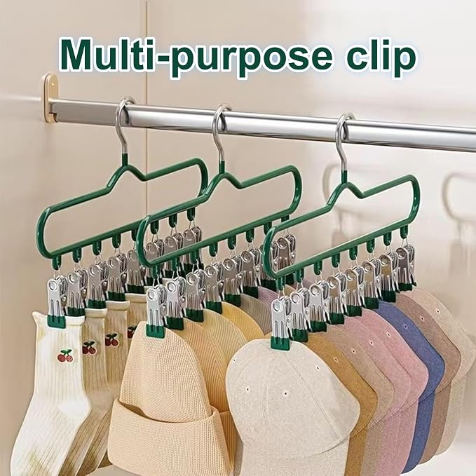 ANIS・KEBBR 16 Clips Windproof Pants Hanger Green Space Saver Closet Organizer for Leggings Scarves Underwear