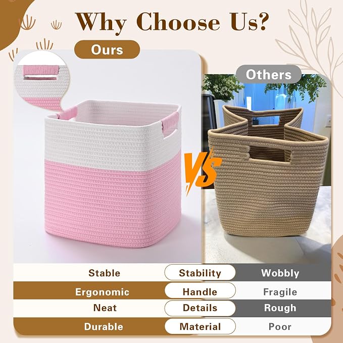 11 Inch Storage Cubes, 3 Pack Cube Storage Bins for Organizing, Cotton Rope Woven Baskets for Shelves, Bathroom, Kids Room, Closets, Baby Nursery