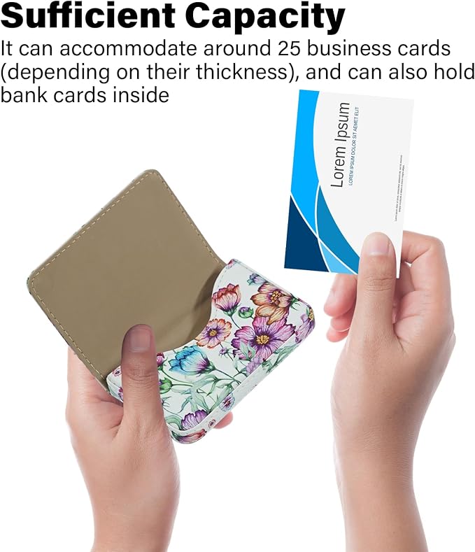 Business Card Holder，PU Leather Business Card Case Color Printing Pattern Card Holder Wallet，Pockets Magnetic Credit Card Holders for Men and Women - Colorful Daisy