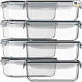 Razab 16 Pc (Set of 8) 30 Oz Glass Meal Prep Containers with Lids, Airtight Large Glass Food Storage Containers, Reusable Leak Proof BPA Free, Freezer to Oven and Dishwasher Safe