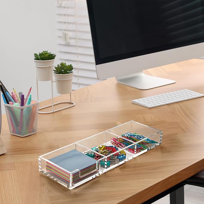 Sticky Note Holder 3 In 1 Clear Acrylic Self-Stick Memo Pads Holders Desk Organizer for School Office Home, Post Pop Notes Dispenser for 3"X3" Note Pads (BQ211)