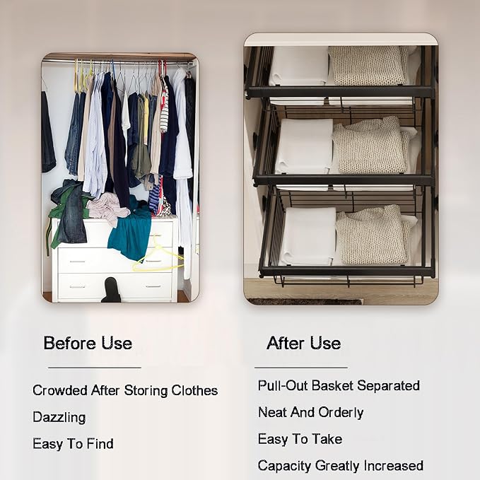 Adjustable Width Pull-Out Clothing Storage Basket,Pull Out Drawer Organizer Containers Storage Bin,for Home Office Bedroom Laundry Room(Color2,456x(720-770) x272mm)