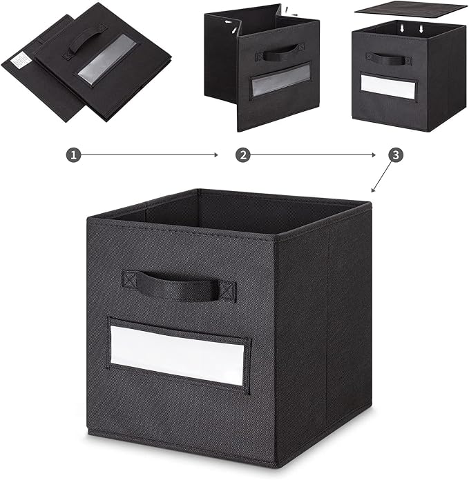 13x13x13 storage cube bins(Set of 8) Fabric storage cubes with 8 Labels Window Cards & a Pen,storage cubes 13x13,storage bin,Collapsible 13 inch cube storage bins,Cubby Organizer Boxes,Black