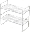 Expandable Kitchen Shelf Organizers, Kitchen Cabinet Organizer Stand Rack Organization for Countertop Cupborad Pantry, White 2 Pack