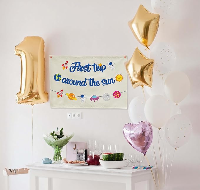 Classroom Wall Decor-Educational Rectangular Banner for Teacher,kids,Classroom Reading Room Nursery Office Playroom Bedroom Flag Sign Decor-Birthday Christmas Gift-First Trip Around The Sun