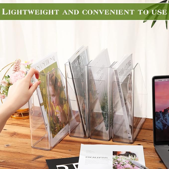 6 Pcs Clear Acrylic Magazine File Holder Plastic Desk Organizer with Handle Basics Vertical Magazine Rack Desk Folder Document Storage Organizer for Home Office School Work Study Desktop Supplies