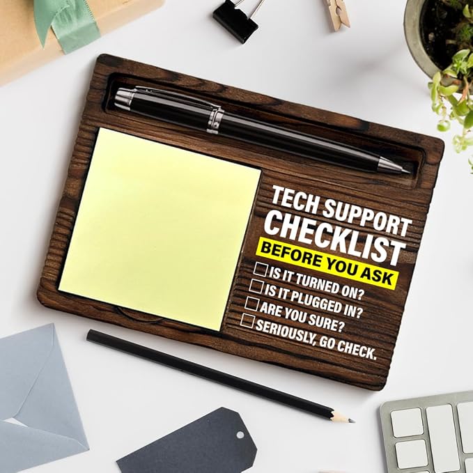 Tech Support Gifts for Women Men, Funny Gifts for IT Tech Guy Lovers Programmer Techies Checklist Before You Ask Sticky Note Holder Computer Office Desk Decor