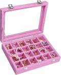 Vicoter Velvet Jewelry Box 24 Grid Jewelry Ring Display Organiser Box Tray Holder Earrings Storage Case for Girls Wife Mom Women (Pink)
