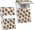 2Pack Leather Stainless Steel Business Card Holder, Metal Slim Business Card Case for Women or Men, Pocket Business Card Carrier with Prints, Magnetic Closure, RFID Blocking
