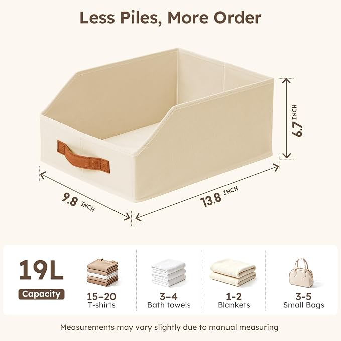 Homsorout Fabric Storage Bins for Organizing - 4 Pack Large Trapezoid Collapsible Storage Bins with Front Handle, Closet Organizers and Storage for Bedroom, Home Shelves, Small Spaces, Beige