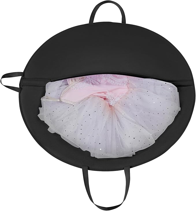 KEEGH 35 inch Girls Tutu Garment Bag Pancake Dance Bag, Black | Foldable, with Handle Strap, Ballet Tutu Bag, Dance Costume Garment Bag for Hanging Clothes and Dance Competition