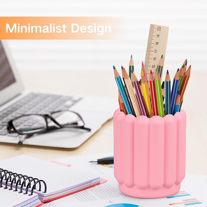 Silicone Pen Holder, Pencil Holder Cute Pens Cup for Desk for Kids Office Decor Desk Accessories Pen Pot Desk Organizer (Pink)