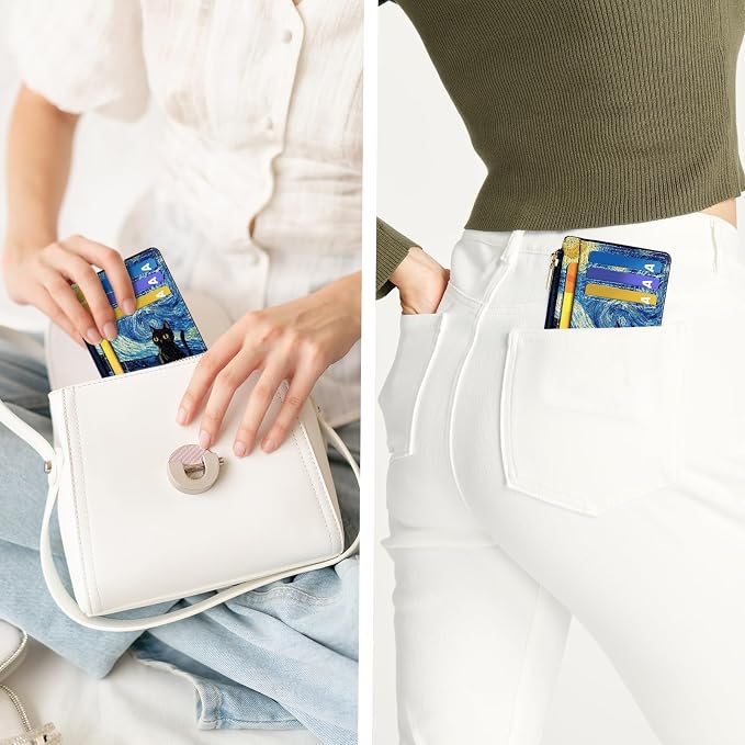 Tipmile Womens Credit Card Holder Wallet, Small Slim RFID Blocking Sleeve | Mini Tiny Cute ID Case, Minimalist Zipper Pocket Wallet, Thin Coin Purse, Mothers Gift