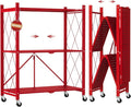DEANIC 3 Tier Foldable Storage Shelves with Wheels, Kitchen Appliance Stand, Freestanding Metal Wire Shelf Rack, No Assembly Organizer Rolling Cart for Garage, Basement, Pantry(Red)