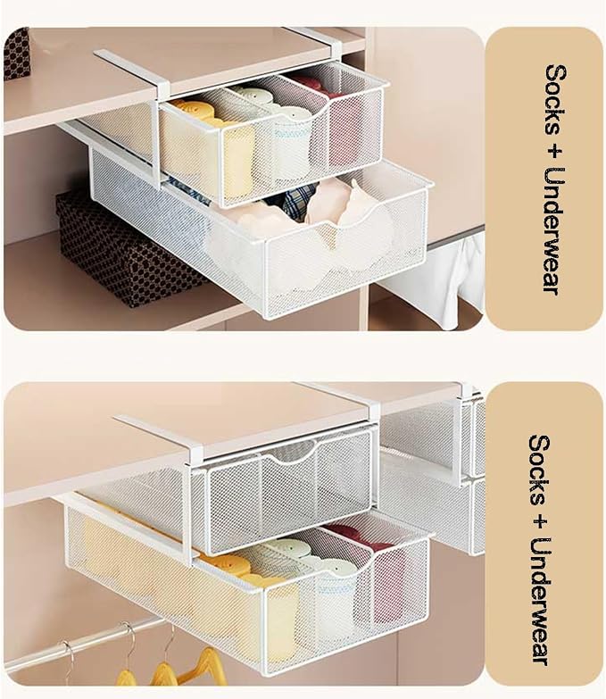 Compact Hanging Pullout Drawer Basket,Pull Out Drawer Organizer Containers Storage Bin,Stackable Shelf Baskets Organizer(Style 2)