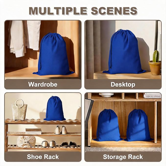 5 Pack Shoe Bags for Travel, Washable Dust Bags for Storage & Packing 17.7" x 13.8" Dustproof Shoe Bags Duster Flannel Shoes Storage with Drawstring Closure for Boots Handbags Shoes & Toys (Blue)