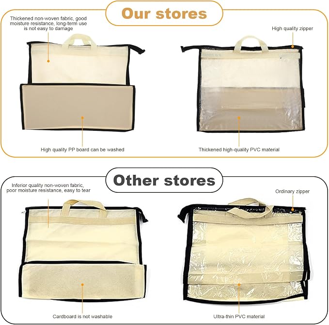 5 PCS Hanging Handbag Storage Organizer Non-Woven Transparent Dust-proof Homewares Purse Wallet Closet Storage Bag with Zipper and Handle (XL) ﻿