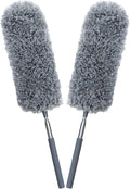 2 Pack Mini Microfiber Feather Duster for Cleaning, with Extendable Pole, Hand Washable Dusters, Cleaning Tools for Office, Car, Window, Furniture