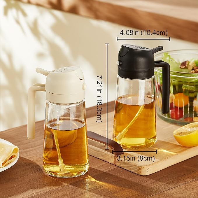 TrendPlain 16oz/470ml Glass Olive Oil Sprayer for Cooking – 2 in 1 Olive Oil Dispenser Bottle for Kitchen Gadgets and Air Fryer Accessories, Salad, BBQ - Green