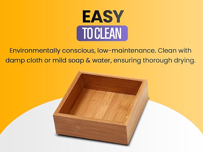 YBM Home Bamboo Drawer Organizer Storage Box for Kitchen Drawer, Junk Drawer, Office, Bedroom, Children Room, Craft, Sewing, and Bathroom, 2 Pack 6x9x2 inch