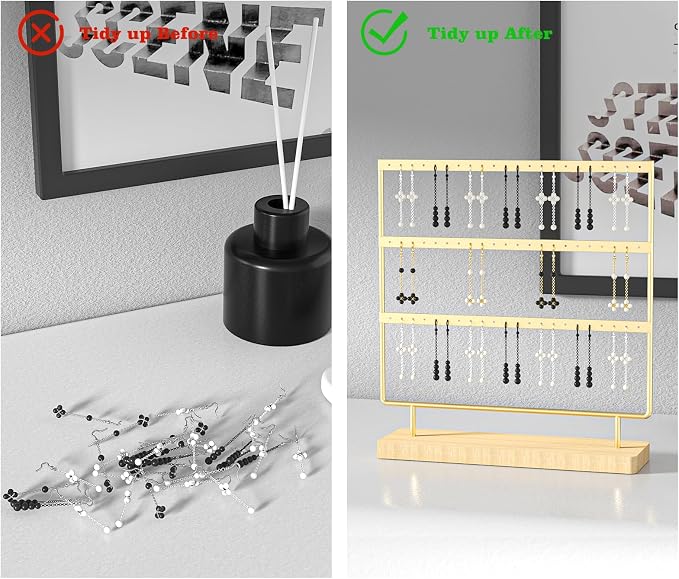 Julysky Earring Holder Organizer,Earring Holder Stand for Hanging Earrings,Earring Display Stand，Earring Organizer Stand，Earring Tree (Golden, 3 Layers)