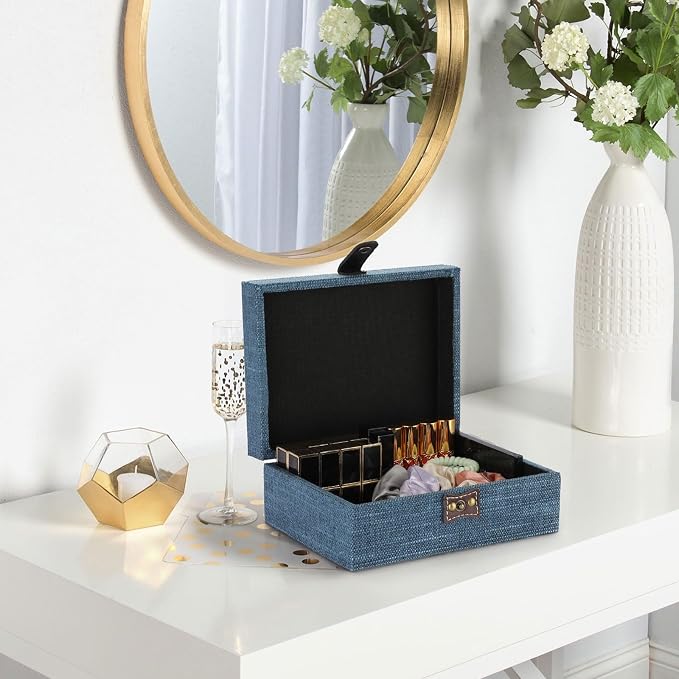 Hipiwe Treasure Chest Box - Wooden Decorative Jewelry Box with Clasp Lid | Memento Case Box Rectangular Keepsake Trinket Organizer Box Gift for Women Men Home Decor, Medium