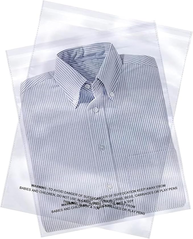 500 Count Combo Pack Warning Bags - 6x9, 9x12, 10x13, 11x14, 14x19 Inch Self Seal Celar Poly Bags with Suffocation Warning with Reclosable for Packaging, Clethes